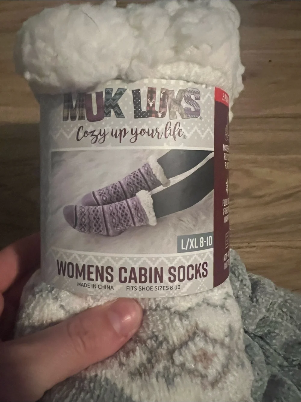 Muk Luks Women's Cabin Socks - White, Gray & Light Pink Fair Isle Pair